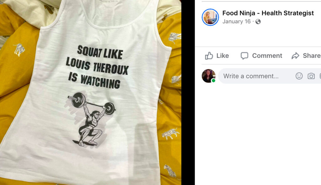 T-shirt saying 'squat like louis theroux is watching'