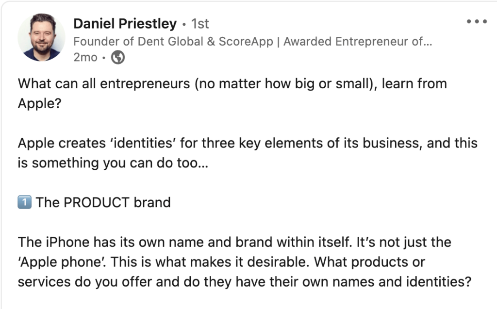 Daniel Priestley quote LinkedIn about asking questions